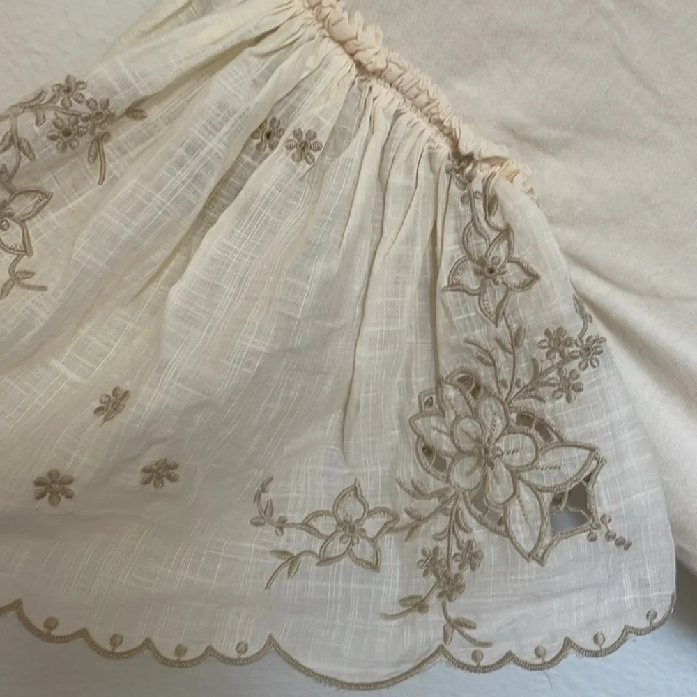 Anthropologie Cream Flutter embroidered Sleeve Blouse